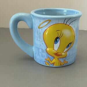 Tweety Bird 99% Angel Coffee Mug Houston Harvest 3D Blue Ceramic Warner Brothers